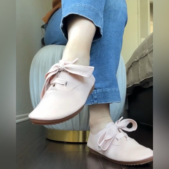 anothersole Shoes - Anothersole Stella Blush Leather Lace Up Ribbon Trendy Comfort Flats 39 Size 8.5
